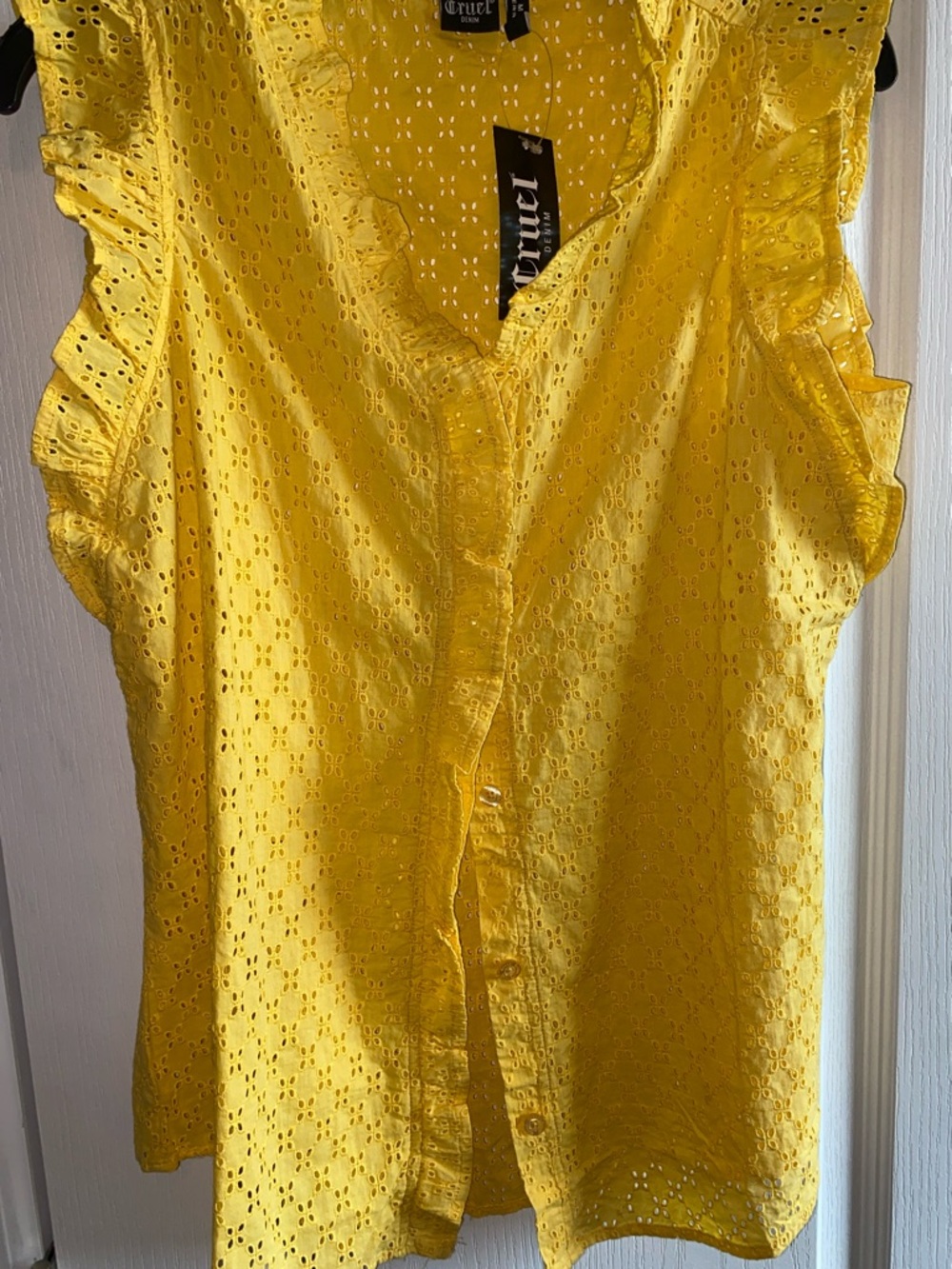 Yellow Eyelet Ruffle Shell Blouse - Picture 3 of 4